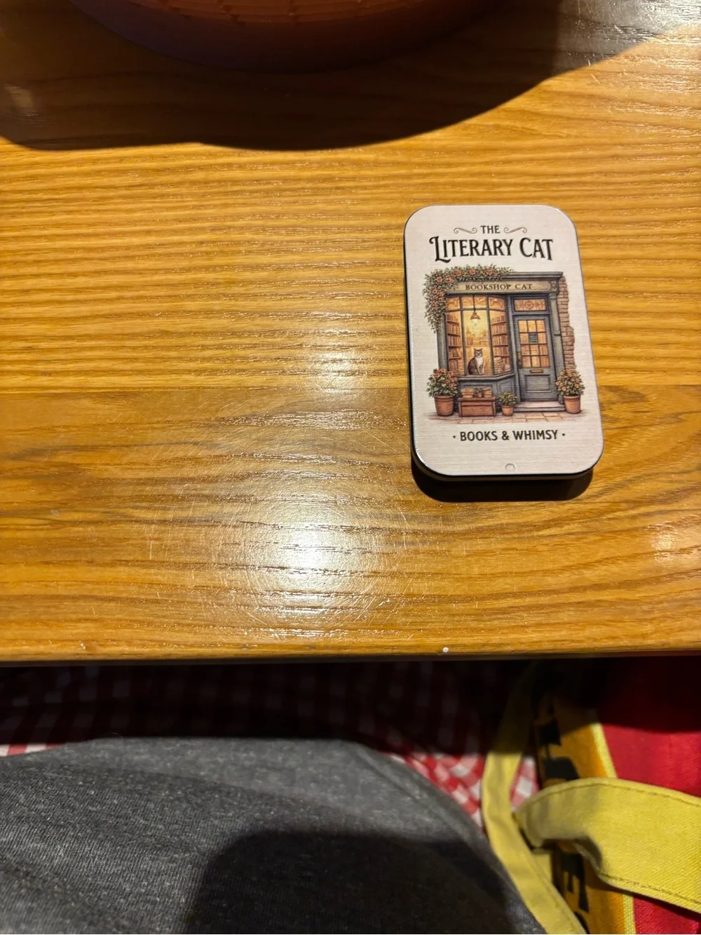 Decorative Tin and Match Holder with striker- Cream & Blue Bookshop Library Cat
